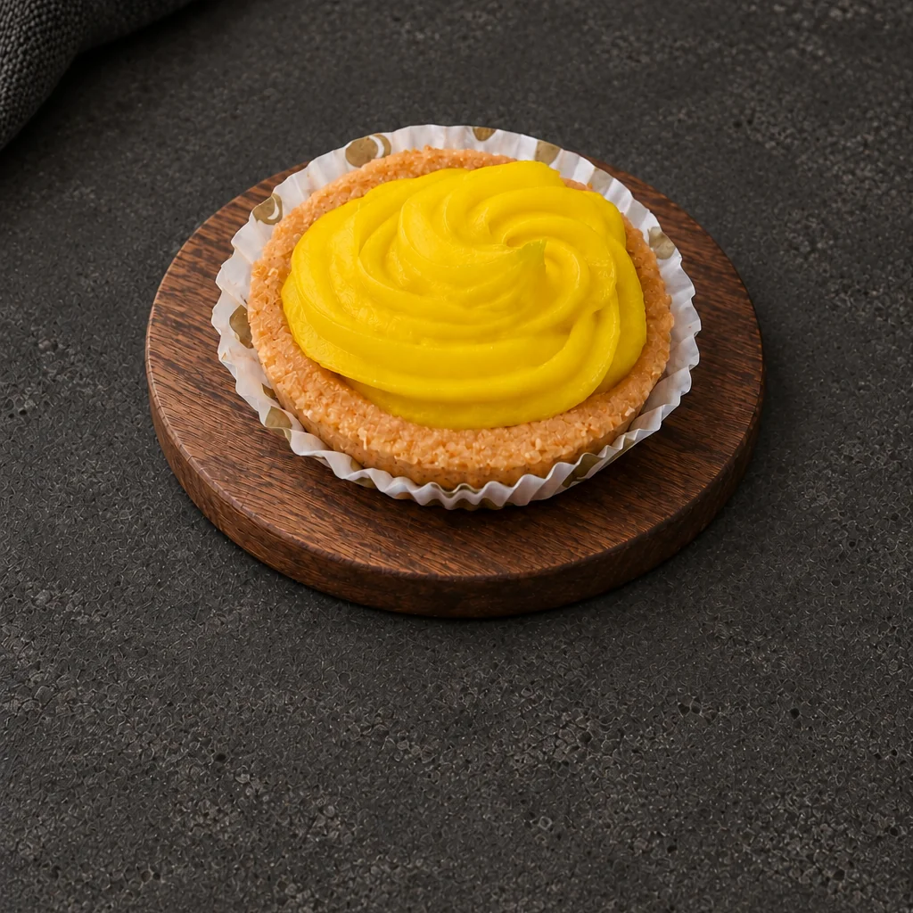 Lemon Tart with a bright yellow piped spiral
