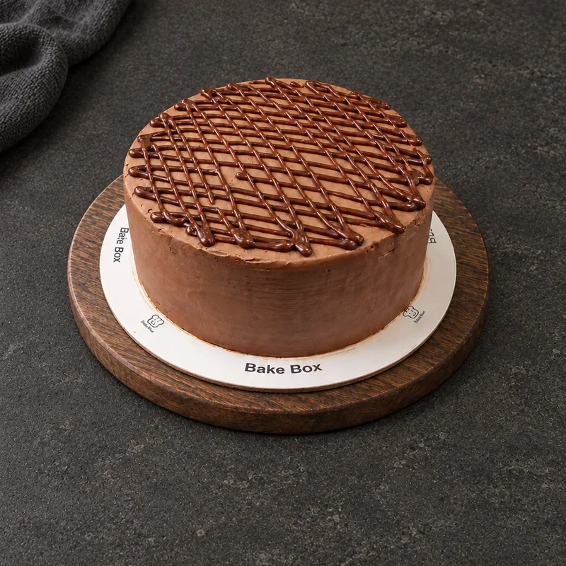 Round Double Chocolate Fudge cake with a crosshatch top