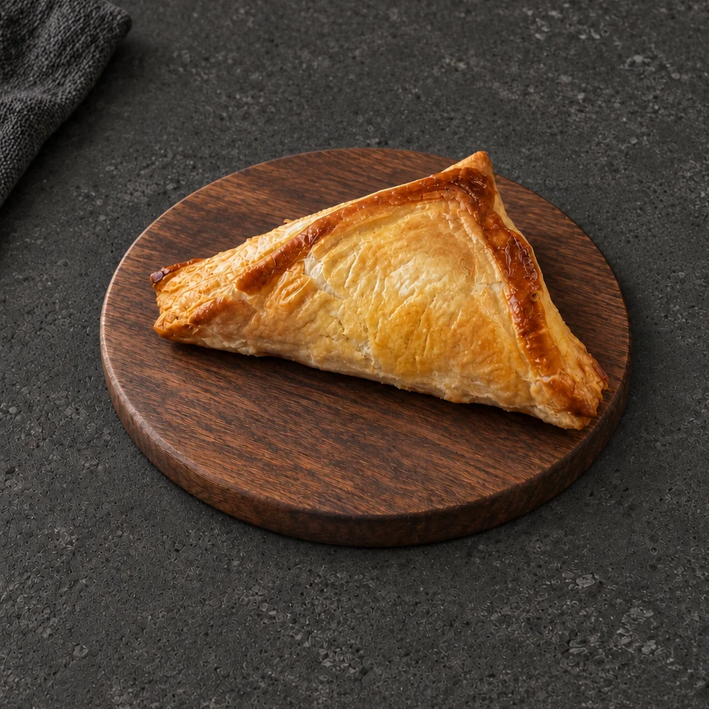 Triangular Veggie Patty with folded golden pastry edges